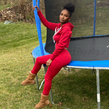 Solid Hooded Zipper Long Sleeve 2 Piece Jogger Set
