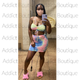 Tie Dye Crop Top Bra and High Waist Mini Skirt Set