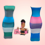 Sexy Halter Top Ribbed Striped Long Bodycon Maxi Dress