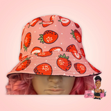 Strawberry Fruit Print Pink Bucket Hat