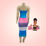 Sexy Halter Top Ribbed Striped Long Bodycon Maxi Dress