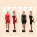 Sexy Solid Drawstring Ruched Sleeveless Mini Dress