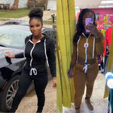Solid Zipper Hoodie Top And Pants 2 Piece Suit