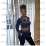 “Baddie” Set Solid Velvet Long Sleeve Zipper 2 Piece Pants Set