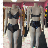 High Waist Push Up Bra PU Latex Thong Set