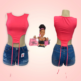 Pink Solid Sleeveless Tank Crop Top