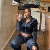 “Baddie” Set Solid Velvet Long Sleeve Zipper 2 Piece Pants Set