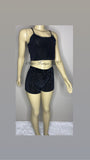 Black Velour See-Through Shirt and Shorts Set