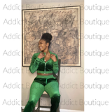 “Baddie” Set Solid Velvet Long Sleeve Zipper 2 Piece Pants Set