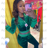 “Baddie” Set Solid Velvet Long Sleeve Zipper 2 Piece Pants Set