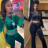 “Baddie” Set Solid Velvet Long Sleeve Zipper 2 Piece Pants Set