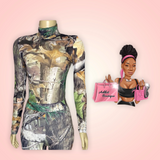 Camouflage Sheer Green Leaves Mesh Bodysuit Only