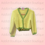 “Lemon and Lime” Fuzzy Soft Button Up Crop Cardigan