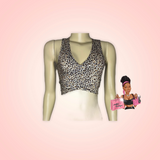 Animal Print Cross Wrap Crop Top  Shirt