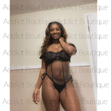 Black See-through Front Tie Lingerie Set