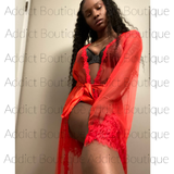 See-Through Lace Sheer Long Belted Robe Only