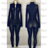 Long Sleeve Mesh Jumpsuit with Hands Attached