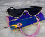 Rhinestone Engraved Sunglasses With Case