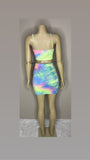 Tie Dye Crop Top Bra and High Waist Mini Skirt Set