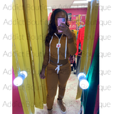 Solid Zipper Hoodie Top And Pants 2 Piece Suit