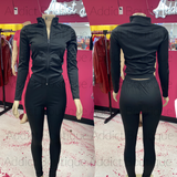 Casual Solid Long Sleeve Zipper Two Piece Pants Set
