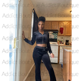 “Baddie” Set Solid Velvet Long Sleeve Zipper 2 Piece Pants Set